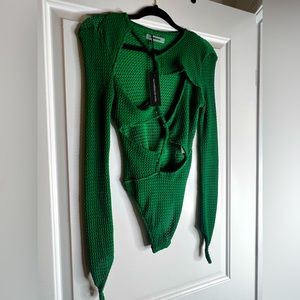 Maniere De Voir Textured Cut Our Bodysuit (Green) New With Tags
